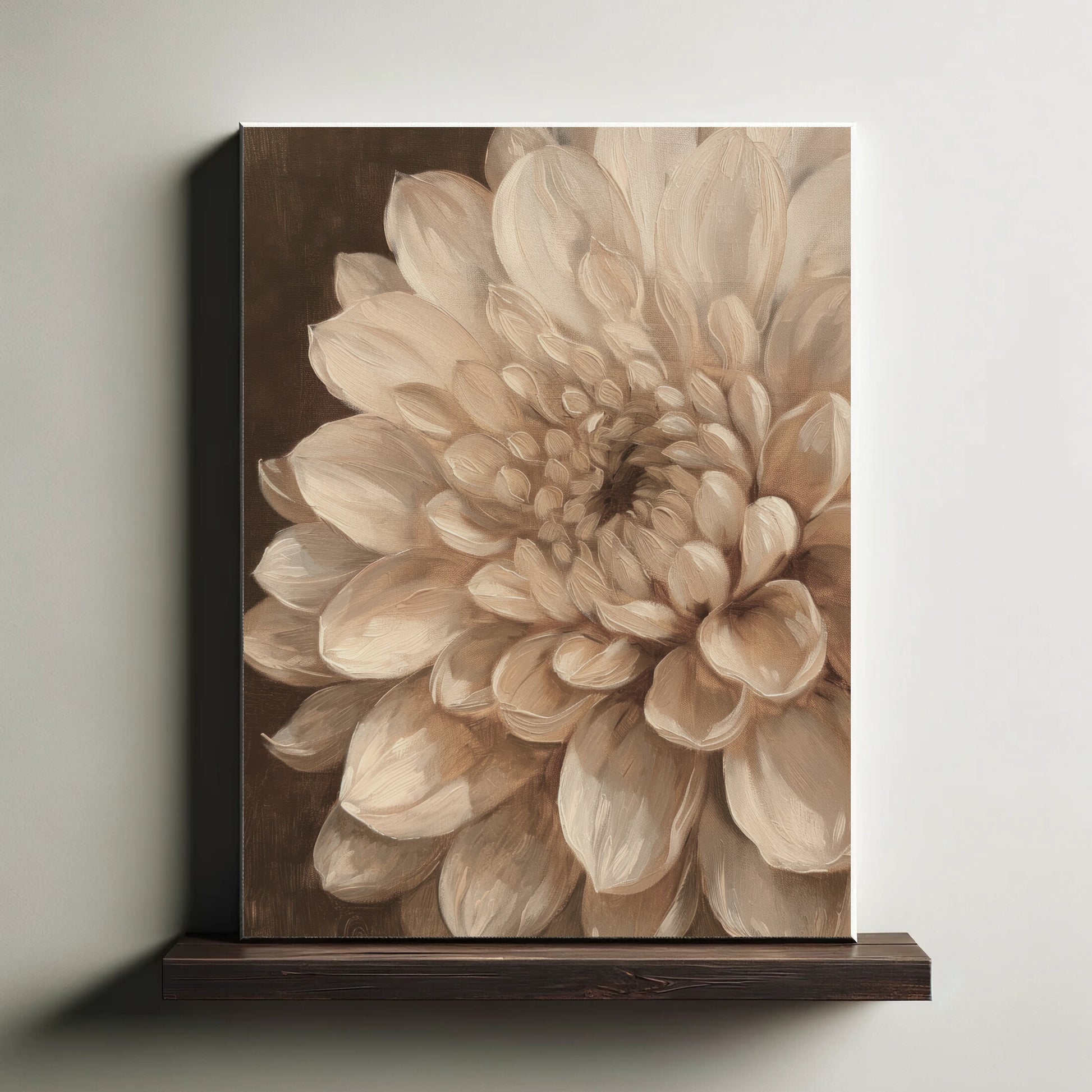Canvas print of a beige flower on a white wall