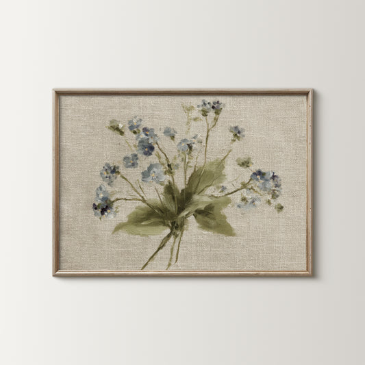 Vintage Blue Wildflower Oil Painting, Botanical Canvas Texture Wall Decor (Digital Download)