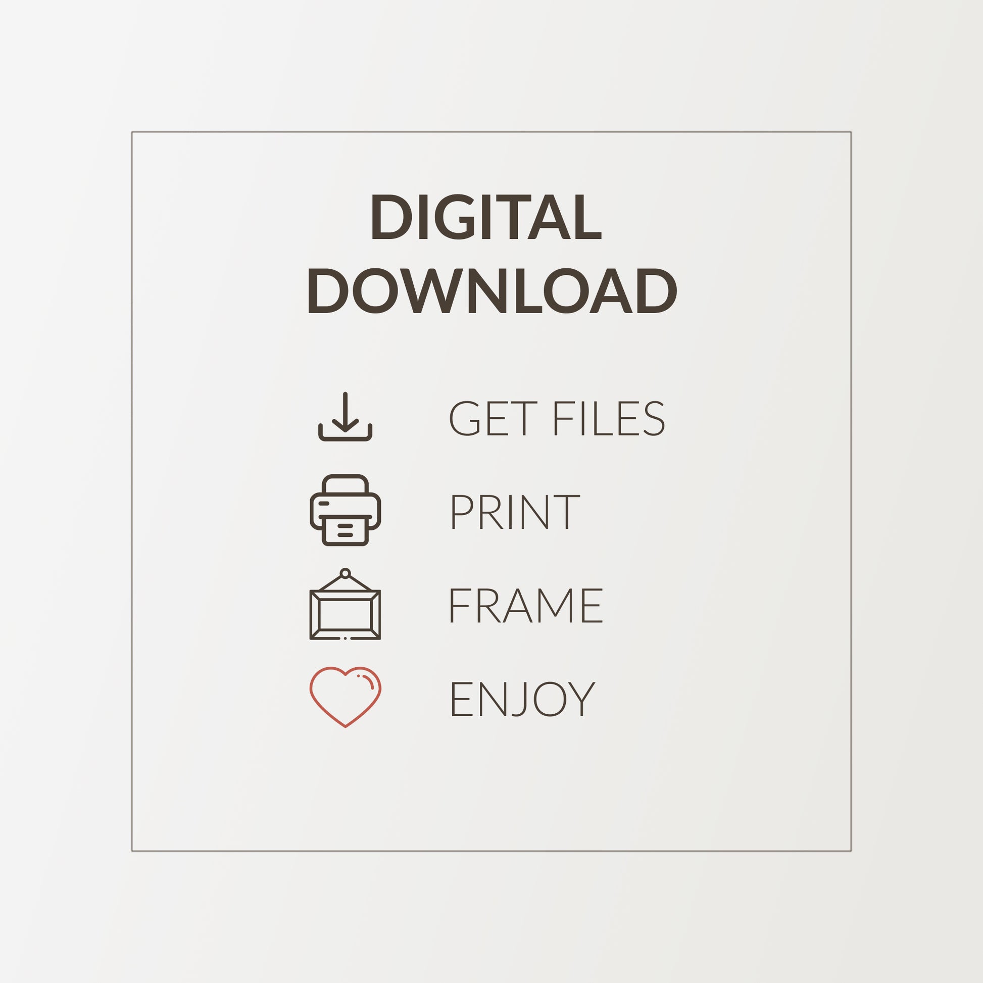 Digital download options with icons and text on a light gray background