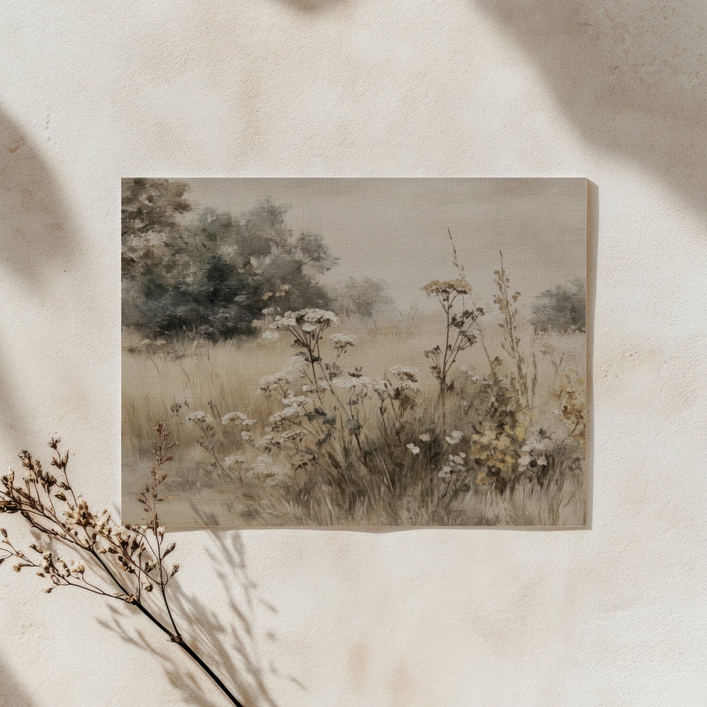 Muted Summer Wildflower Landscape Printable Wall Art, Digital Download Painting