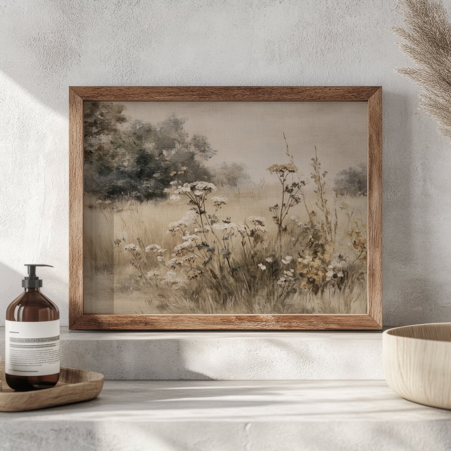 Muted Summer Wildflower Landscape Printable Wall Art, Digital Download Painting