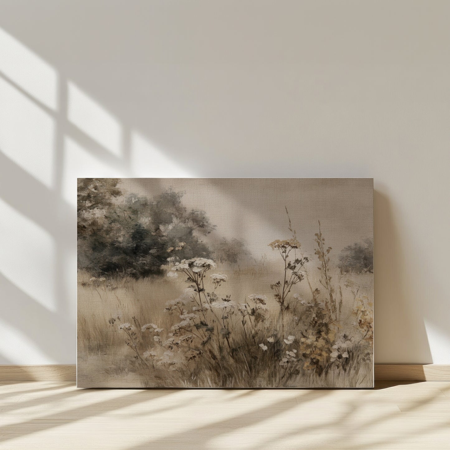 Muted Summer Wildflower Landscape Printable Wall Art, Digital Download Painting
