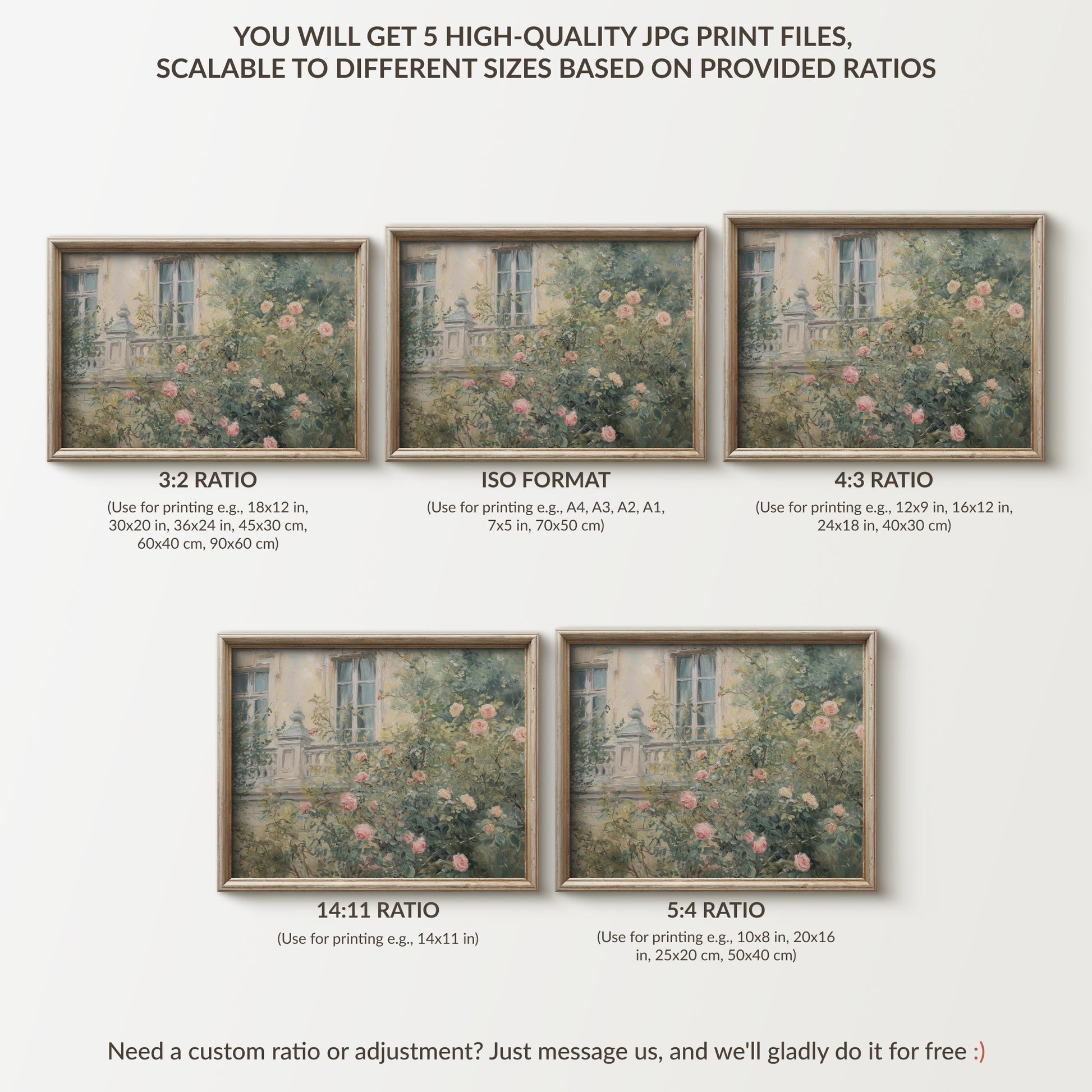 Framed artwork with different aspect ratios on a white background