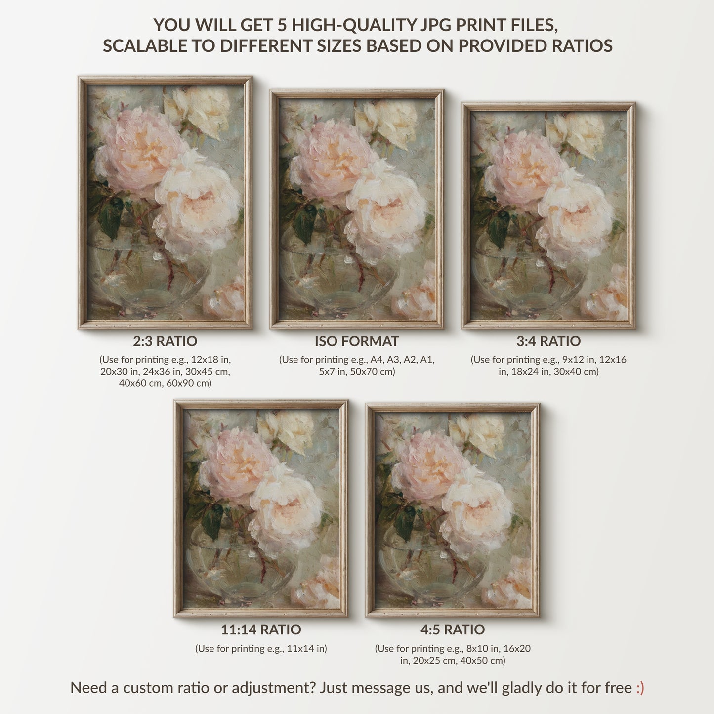 Vintage Pink Peony Oil Painting (Digital Download)