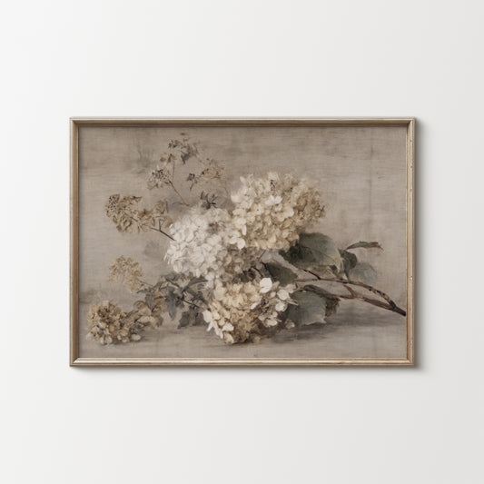 Framed artwork of a floral arrangement on a light gray background