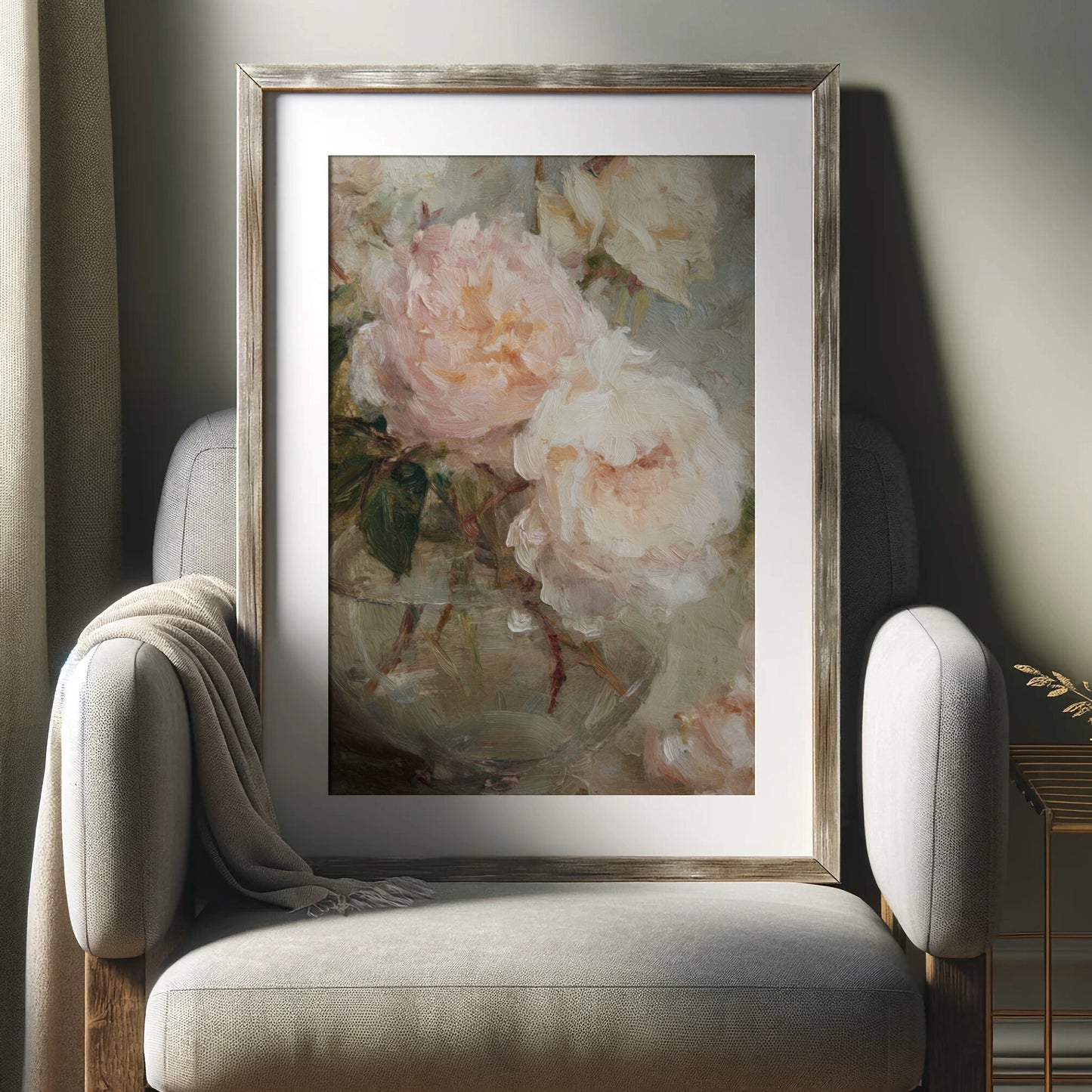 Vintage Pink Peony Oil Painting (Digital Download)