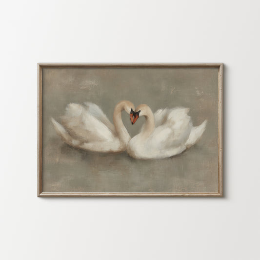 Romantic Swan Couple Oil Painting (Digital Download)