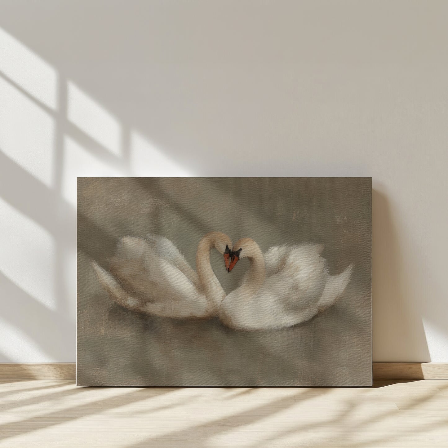 Romantic Swan Couple Oil Painting (Digital Download)