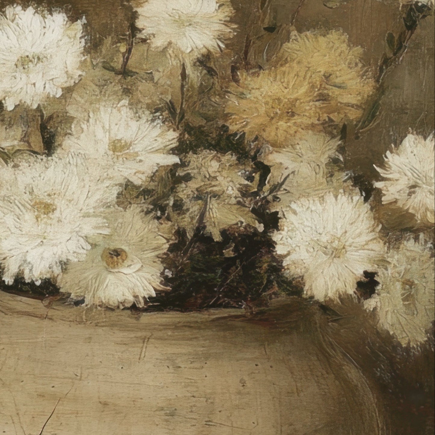 Close-up of white flowers in a vase on a wooden surface