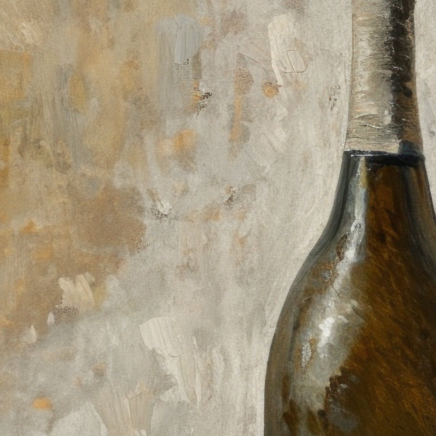 Brown bottle against a textured beige wall