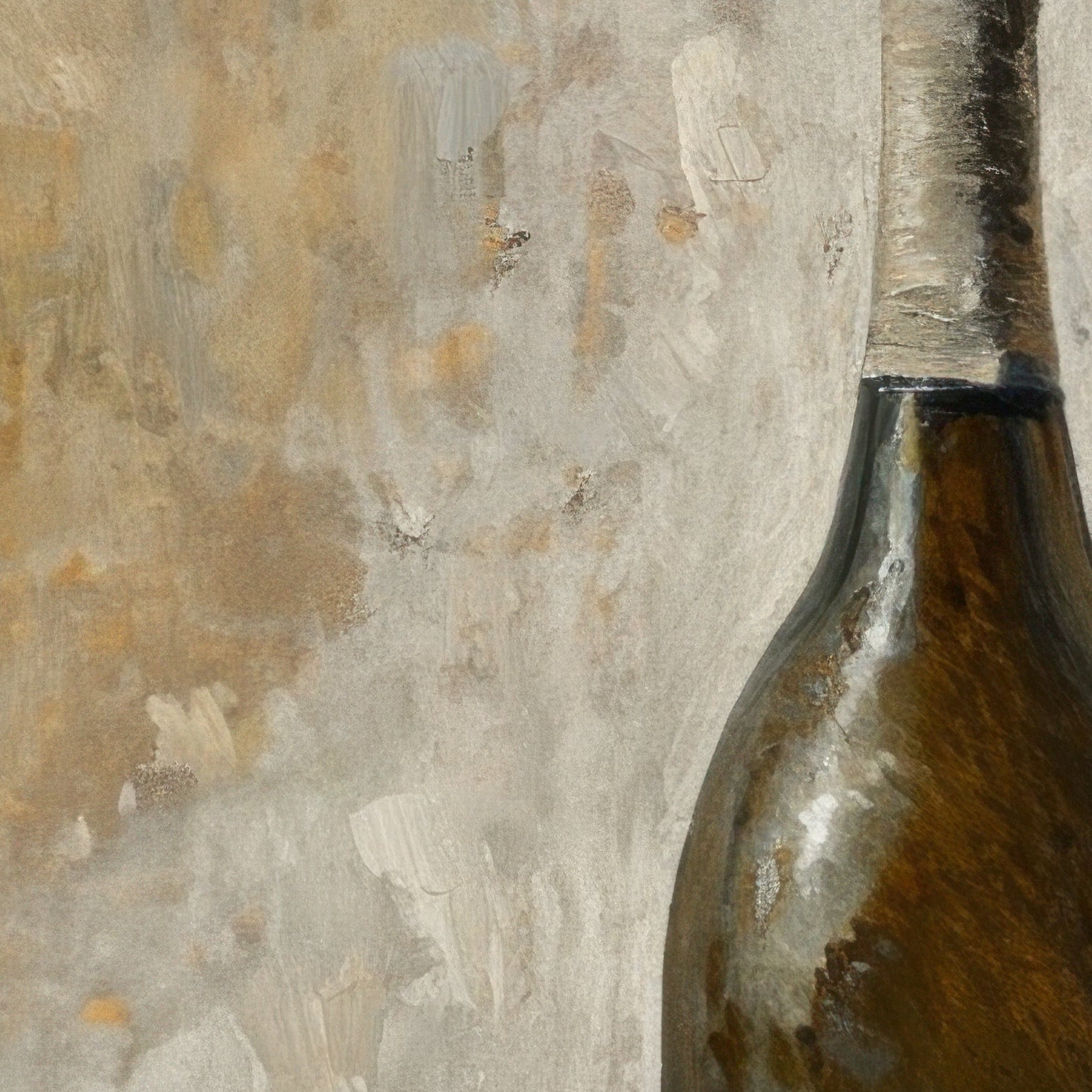 Brown bottle against a textured beige wall
